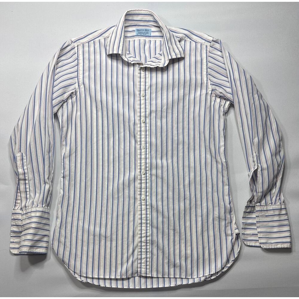 Hilditch & Key Men's French Cuff White Striped Button Up Dress Shirt Size 15-1/2